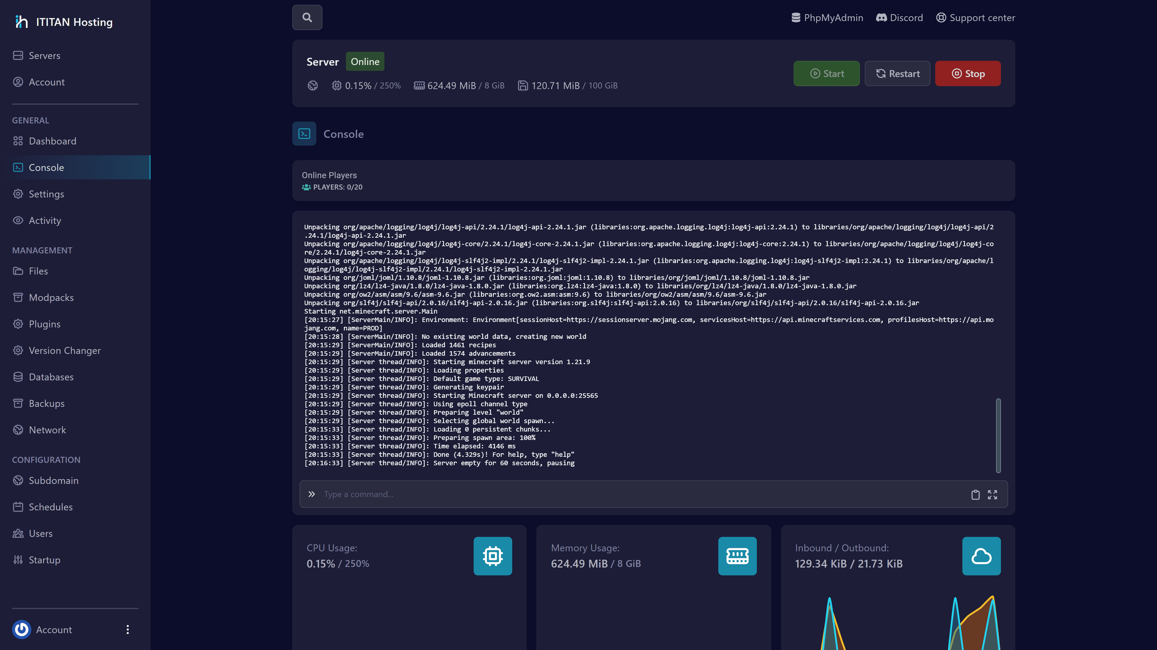 Server Console Panel